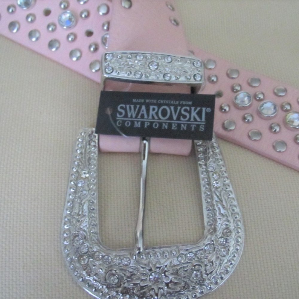 SWAROVSKI CRYSTAL PINK LEATHER WESTERN BELT